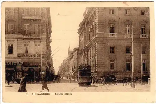 Ägypten, Alexandrie, Sisters Street m. Trambahn u. Geschäften, ungebr. sw-AK