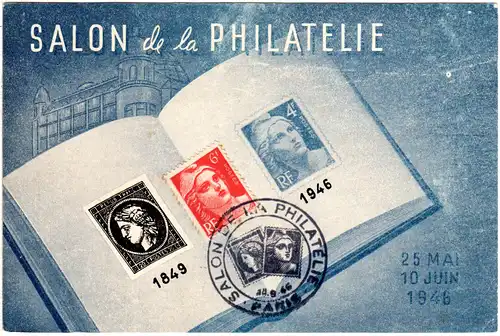 Frankreich, Salon de la Philatelie Paris 1946, unfrankierte Farb-AK