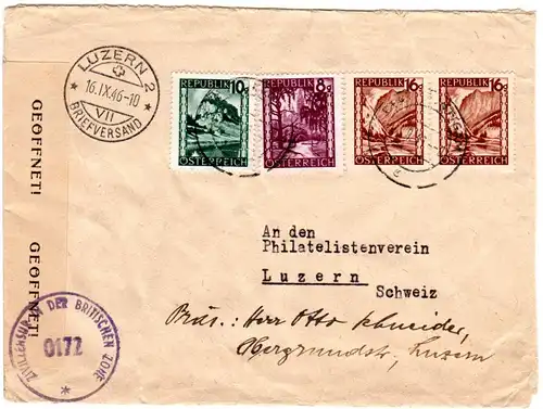 Österreich 1946, 4 Marken auf Zensur Brief v. Eggersdorf b. Graz i.d. Schweiz