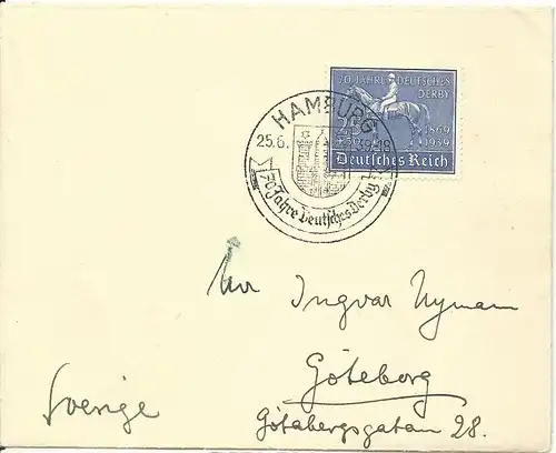 DR Nr. 698, EF 25 Pf. portorichtig auf Brief v. Hamburg n. Schweden