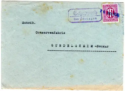 1947, Landpost Stpl. SCHEPPACH über Öhringen auf Brief m. 12 Pf. u. Notstempel