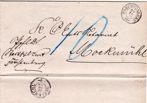 Württemberg 1880, K3 Forchtenberg auf Brief n. Moeckmühl m. Porto 10 Pf.
