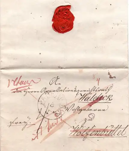 Preussen 1829, K2 Paderborn auf Franko Brief n. Wolfenbüttel u. retour m. Porto!