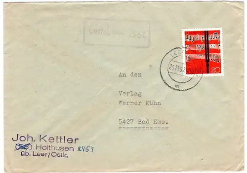 BRD 1962, Landpost Stpl. 2951 HOLTHUSEN auf Brief m. 20 Pf. Lied und Musik.