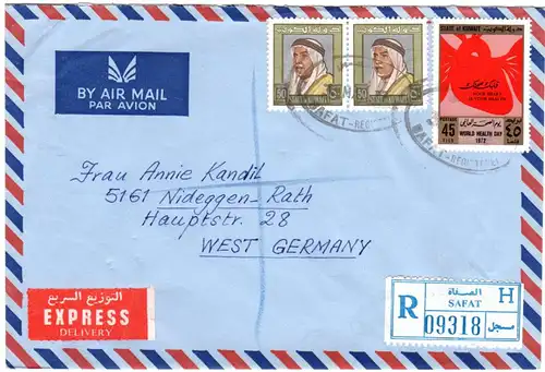 Kuwait 1972, 3 Marken auf Luftpost Einschreiben Express Brief v. SAFAT H