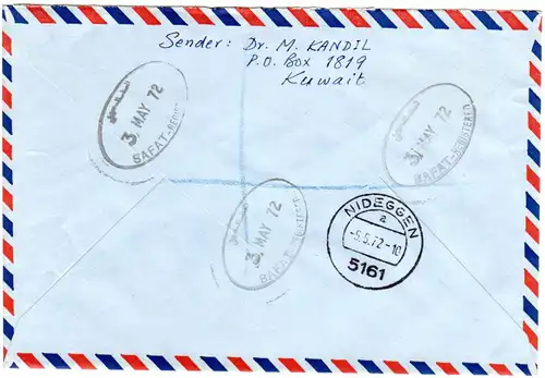 Kuwait 1972, 3 Marken auf Luftpost Einschreiben Express Brief v. SAFAT H