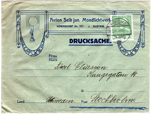 Österreich 1913, 5 H. auf attraktiv illustriertem Vordruckumschlag v. Warnsdorf