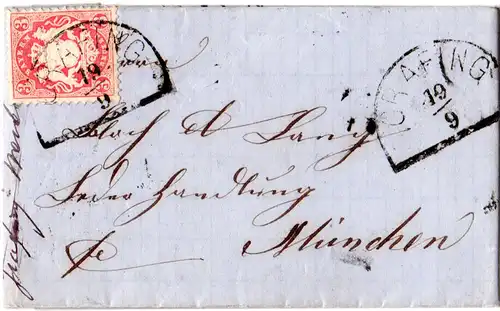 Bayern 1870, HKS GRAFING auf kl. Brief m. 3 Kr.