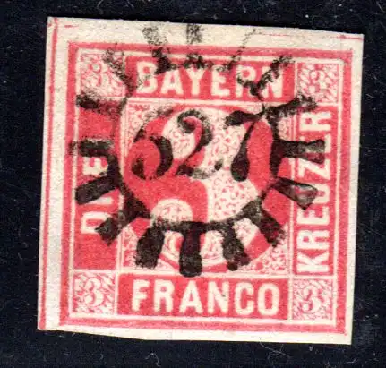 Bayern, MR 527 Treuchtlingen klar u. zentrisch auf breitrandiger 3 Kr.