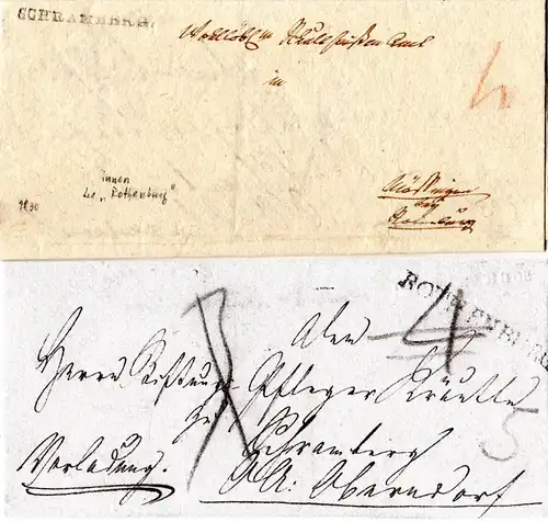 Württemberg, L1 SCHRAMBERG u. innen ROTHENBURG aud doppelt verw. Briefhülle