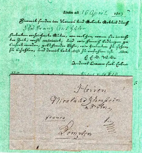 Bayern 1838, Fuhrmanns-Frachtbrief v. Lindau n. Kempten.