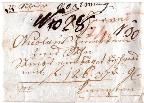 Württemberg 1807, hds. "V. Scherr" (Scheer) auf Handels-Brief n. Kempten, Bayern