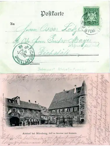 Bayern 1898, K.B. Bahnpost ALTDF III FCHT. auf Altdorf sw-AK m. 5 Pf.