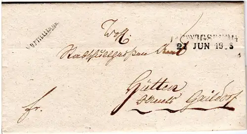 Württemberg 1838, L2 LUDWIGSBURG u. L1 Vormittags auf Franko Brief n. Hütten