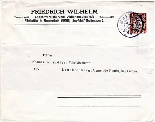 Bayern 1914, 3 Pf. F. Wilhelm Privat Ganzsache Brief, gebr. v. K2 München 10