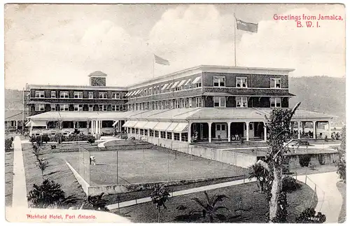 Postcard Greetings from Jamaika, Richfield Hotel Tennis Court, Port Antonio