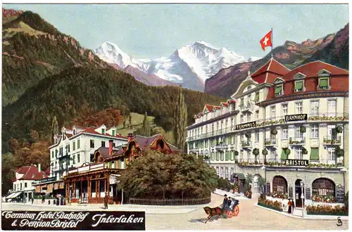 Schweiz, Interlaken, Terminus Hotel Bahnhof & Pension Bristol, ungebr. Farb-AK