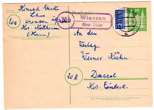 1950, Landpost Stempel 20b WIENSEN über Uslar auf 10 Pf. Ganzsache