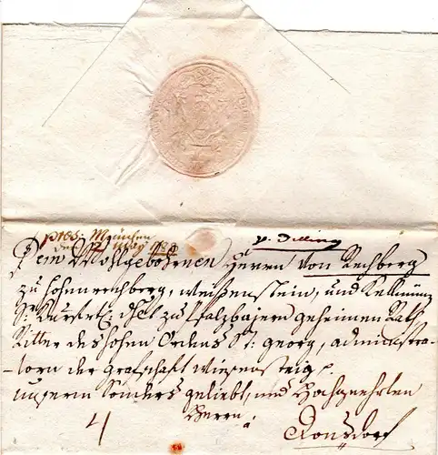 Bayern 1803, hds. "V. Dilling" (Dillingen) auf Adels-Brief n. Donzdorf 