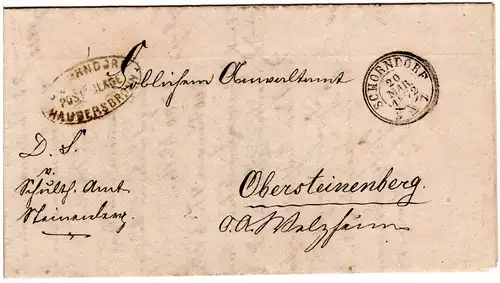 Württemberg 1872, Postablage HAUBERSBRONN (Schorndorf) auf Amts-Brief