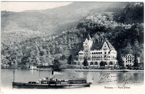 Schweiz, Park-Hotel Vitznazu m. Dampfschiff Victoria, ungebr. sw-AK