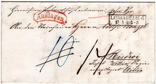 Preussen 1859, R2 LANGENBIELAU auf Brief m. rotem AUSLAGEN Stpl.