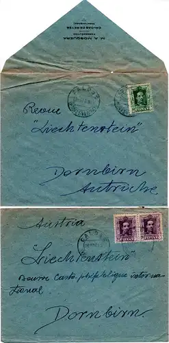 Spanien 1926, Brief m. Paar 20 u. Drucksache m. 10 C. v. CALDAS n. Österreich