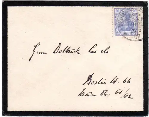 DR 1907, 20 Pf. Germania auf Trauerbrief m. Stempel Dt. Seepost Ost-Afrika Linie