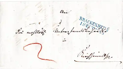 Württemberg 1846, L2 BRACKENHEIM (blau) u. innen BESIGHEIM auf Wende-Brief 