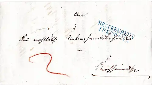 Württemberg 1846, L2 BRACKENHEIM (blau) u. innen BESIGHEIM auf Wende-Brief