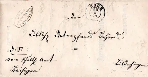 Württemberg 1870, Postablage Eutingen u. innen K2 Horb auf Wende Brief 
