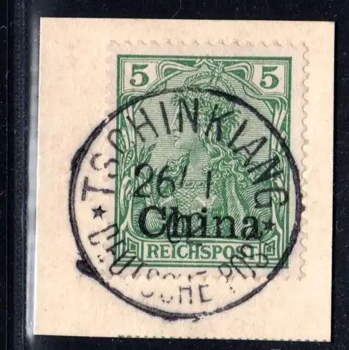 DP China, 5 Pf. auf schönem Briefstück m. Stpl. TSCHINGKIANG