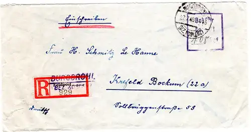 1946, R3 Gebühr bezahlt 108 Pf. auf Reko-Brief v. Burgbrohl Bez. Koblenz