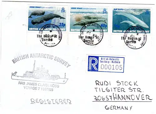 Brit. Antarctic Territory 1998, 3 Wal Marken auf Reko Brief v. Rothera
