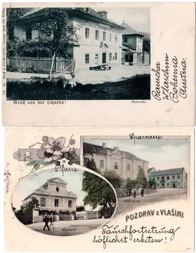 Österreich 1904, 2 als Drucksachen gebr. AK m. 5 H. v. WLASCHIM n. Tasmanien!