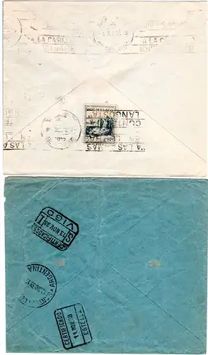 Spanien 1938/39, 4 Zensur Briefe n. Südamerika m. versch. Frankaturen. 1x Reko