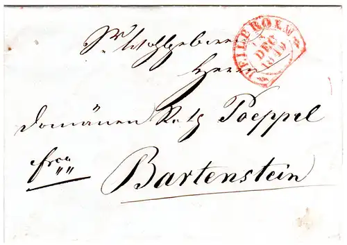 Württemberg 1849, roter Steigbügelstpl. HEILBRONN auf Frankobrief n. Bartenstein