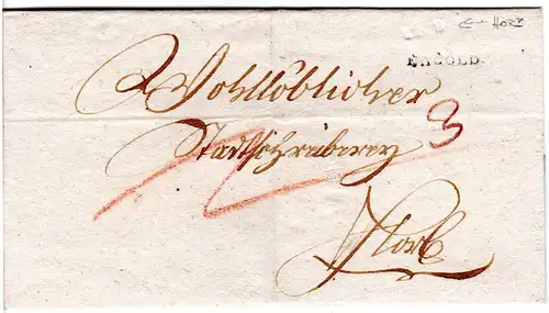 Württemberg, L1 HORB (farblos) u. NAGOLD auf Porto Brief 