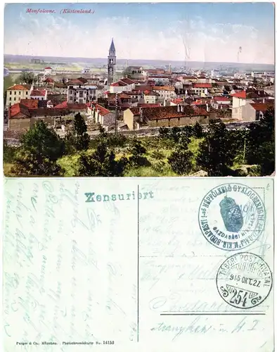 Ungarn/Italien, Monfalcone, 1915 m. Feldpost gebr. Farb-AK m. Zensur