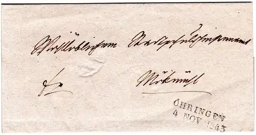 Württemberg 1843, L2 ÖHRINGEN u. HEILBRONN auf 2x verwendetem Faltbrief