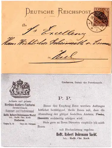 DR 1901, EF 3 Pf. Germania Reichspost auf Fischerei Drucksache Karte v. Cuxhaven