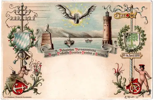 Lindau i. B., 5. Del.-Versammlung des Verkehrs-Beamten Vereins. ungeb. Litho-AK