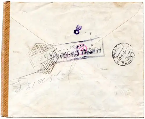 Spanien 1943, 2P.+5+60 C. auf Luftpost Zensur Brief v. El Ferrol n. Prag