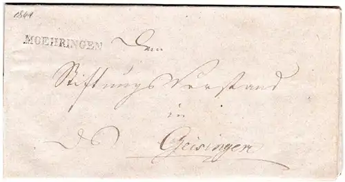 Württemberg 1841, L1 MOEHRINGEN auf Brief n. Geisingen