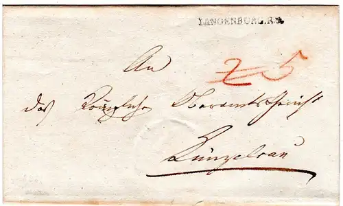 Württemberg, L1 LANGENBURG R.3 auf Porto Brief n. Künzelsau. Innen wiederverw.