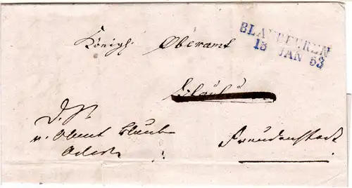 Württemberg 1853, L2 BLAUBEUREN auf Brief v. Pfalzgrafenweiler n. Freudenstadt