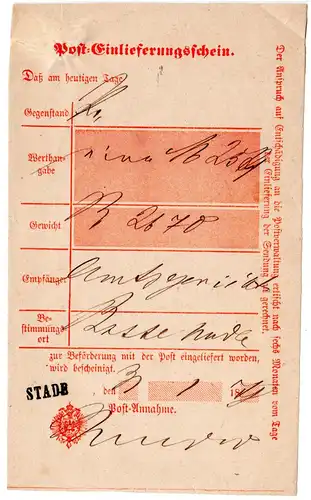 DR 1878, Hannover-L1 STADE auf Post-Einlieferungsschein