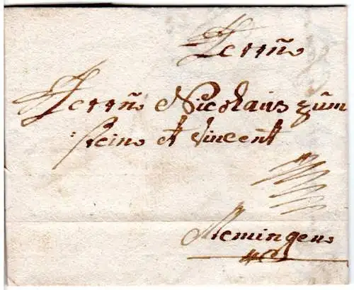 Bayern 1778, geschnörkelter Brief v. Krumbach n. Memmingen.