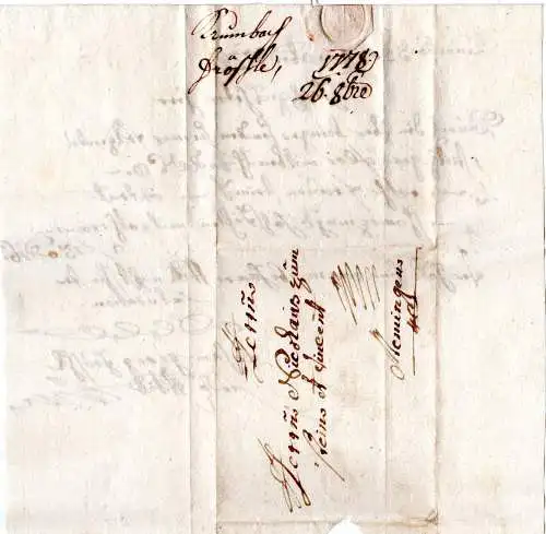 Bayern 1778, geschnörkelter Brief v. Krumbach n. Memmingen.