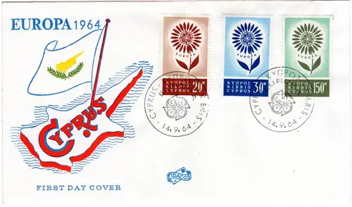 Zypern 1964, 3 Europa-CEPT Werte kpl. auf FDC